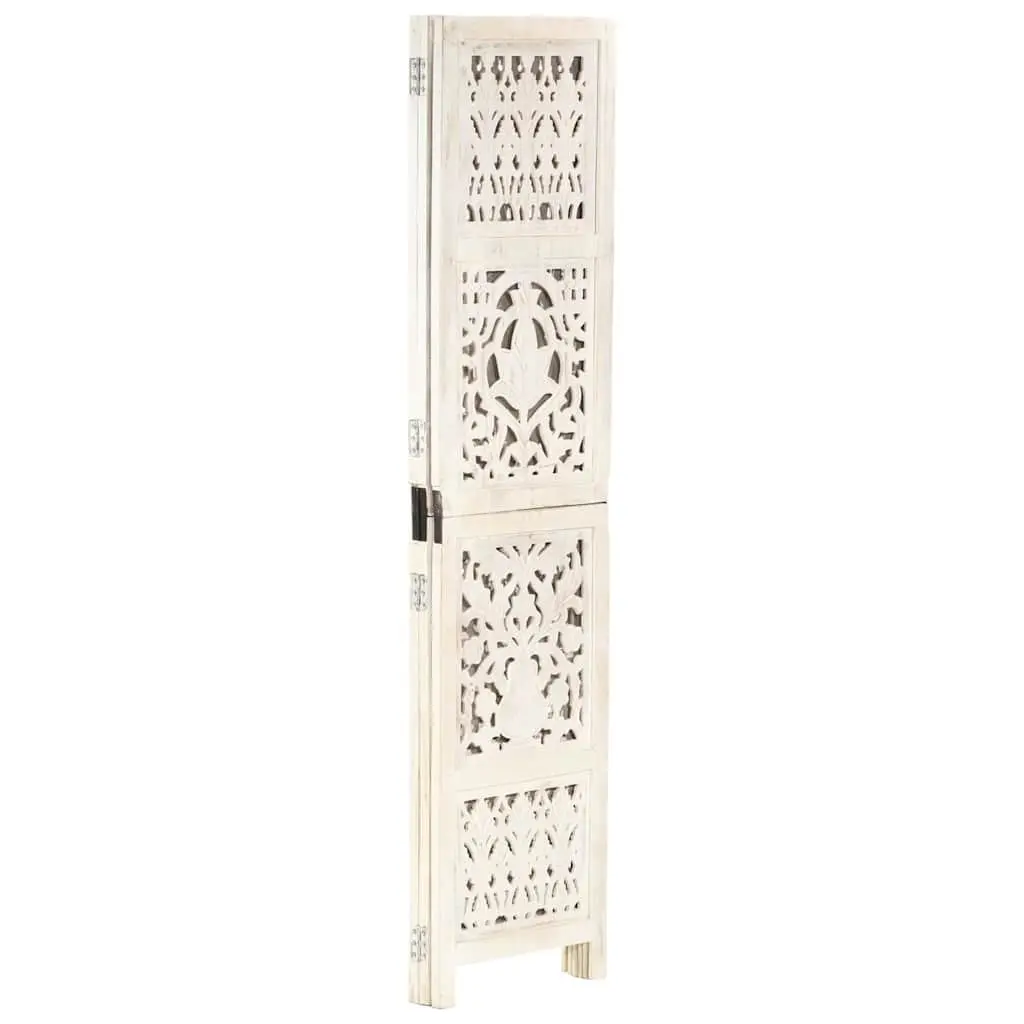 3-Panel Room Divider Hand Carved White Folding Privacy Screen