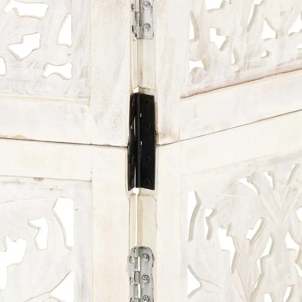 3-Panel Room Divider Hand Carved White Folding Privacy Screen