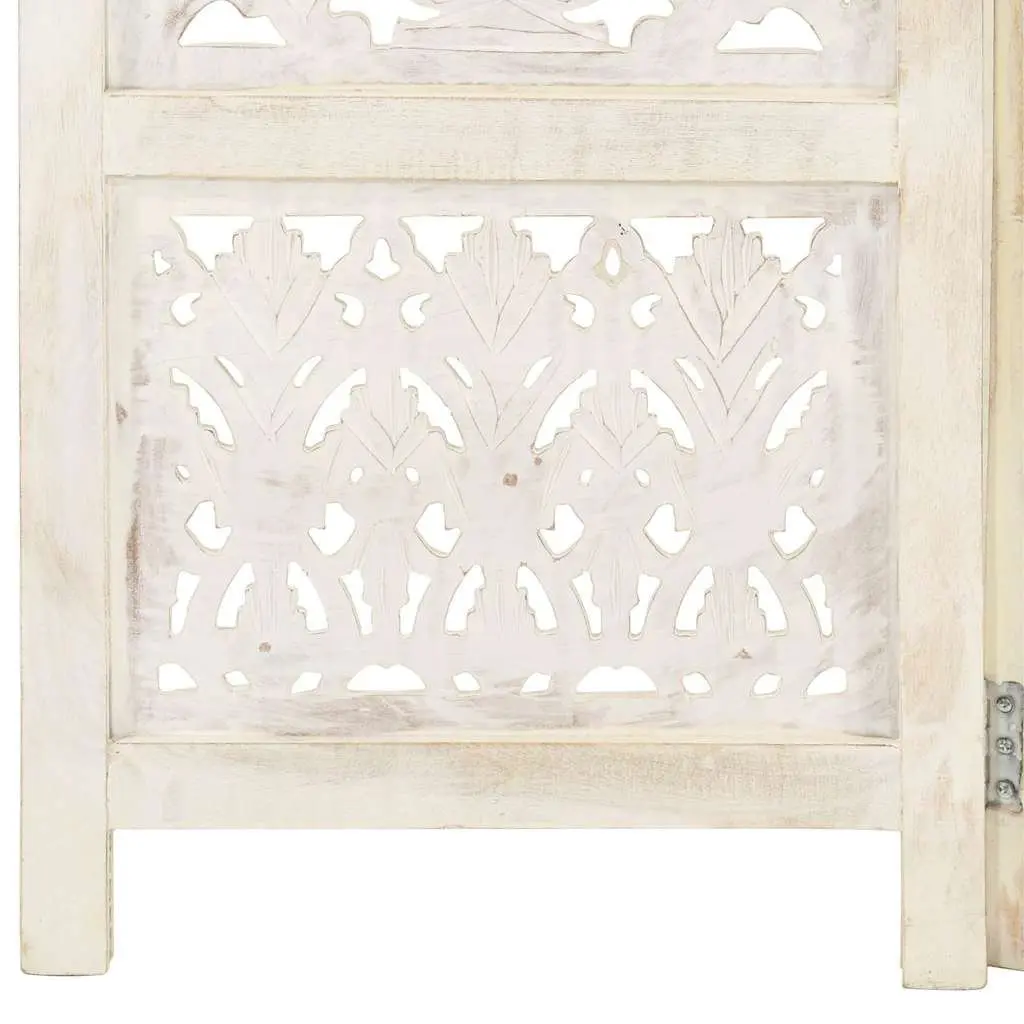 3-Panel Room Divider Hand Carved White Folding Privacy Screen
