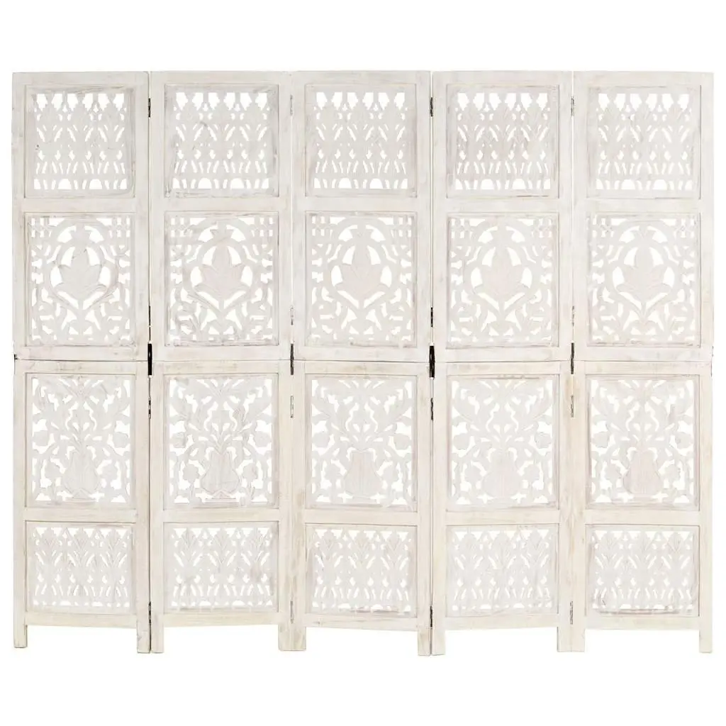 5-Panel Room Divider Folding Privacy Screen White 200x165 cm