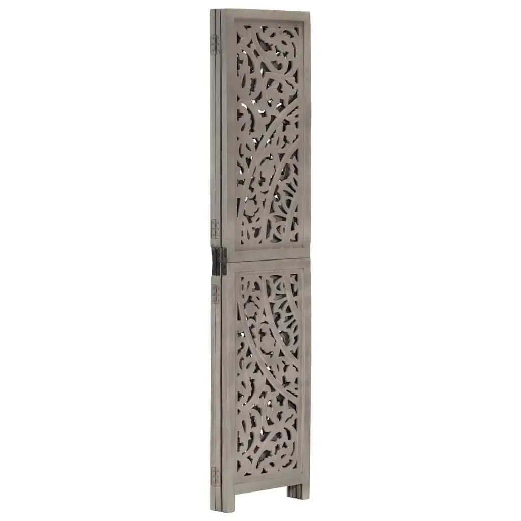 3-Panel Room Divider Folding Privacy Screen Grey Hand Carved Wooden Space Saving Home