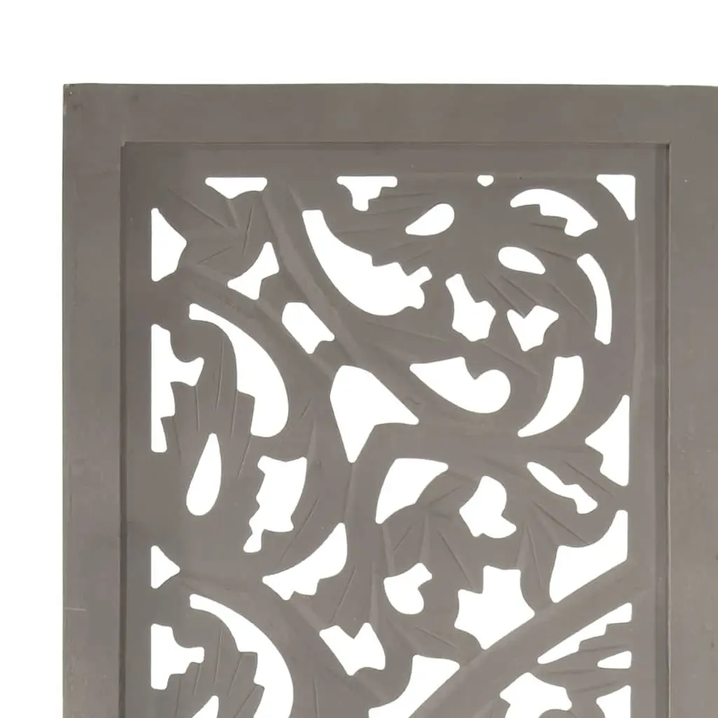3-Panel Room Divider Folding Privacy Screen Grey Hand Carved Wooden Space Saving Home