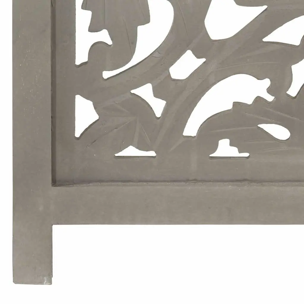 3-Panel Room Divider Folding Privacy Screen Grey Hand Carved Wooden Space Saving Home