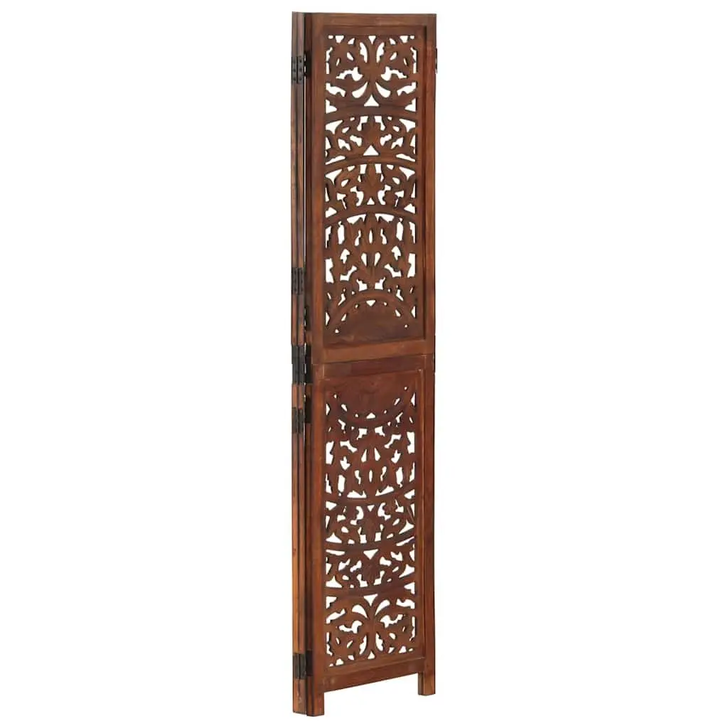 3 Panel Room Divider Hand Carved Folding Privacy Screen 120 x 165 cm Brown Wooden Partition