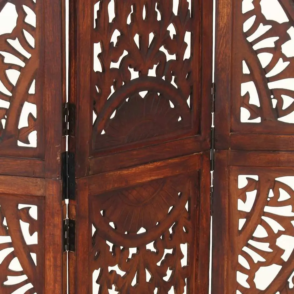 3 Panel Room Divider Hand Carved Folding Privacy Screen 120 x 165 cm Brown Wooden Partition
