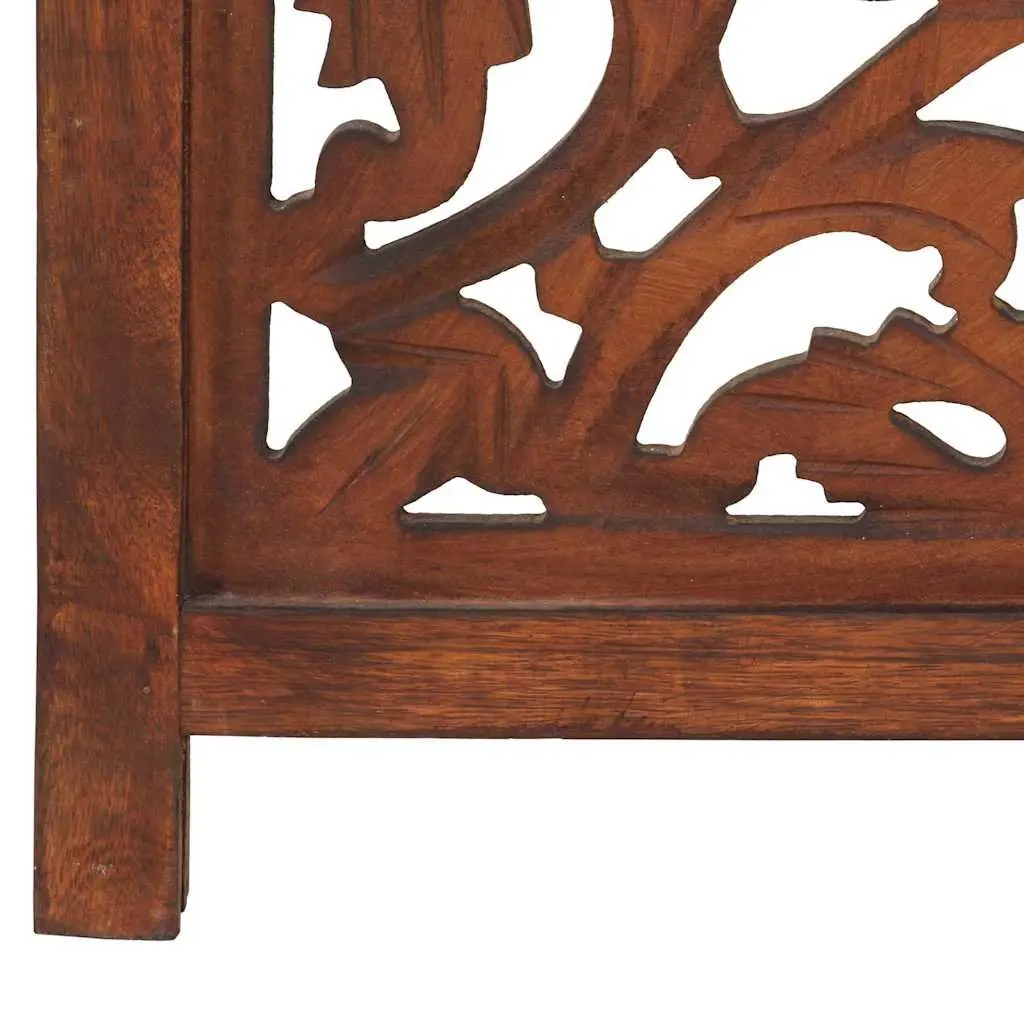 3 Panel Room Divider Hand Carved Folding Privacy Screen 120 x 165 cm Brown Wooden Partition