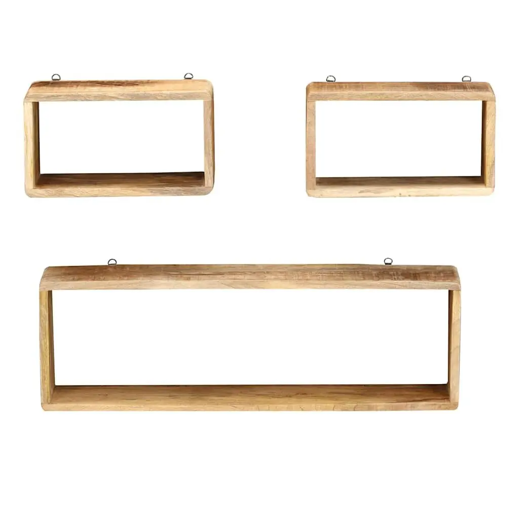 Wall Cube Shelf Set 3 Pieces Solid Mango Wood Brown Storage Display Floating