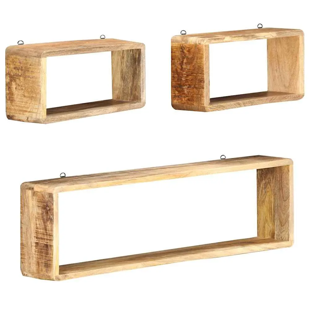 Wall Cube Shelf Set 3 Pieces Solid Mango Wood Brown Storage Display Floating