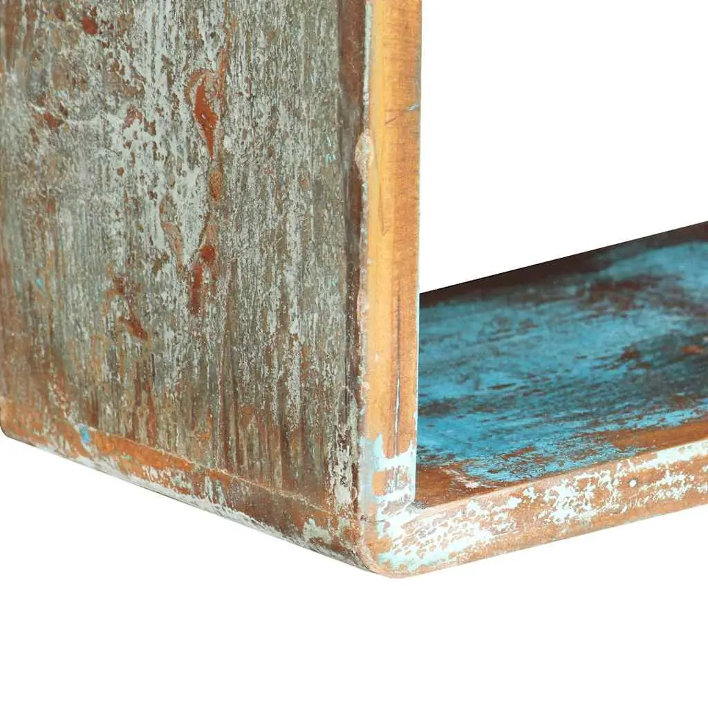 Set of 3 Floating Cube Shelves for Storage and Display Solid Reclaimed Wood Brown