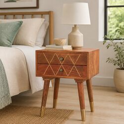 Bedside Cabinet 43x30x58cm Solid Mango Wood 2 Drawer Nightstand Storage Table