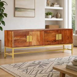 Durable Solid Acacia Wood TV Cabinet - Rustic Design