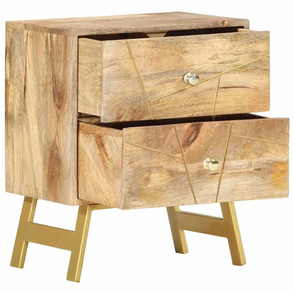 Bedside Cabinet 40x30x50 cm Solid Mango Wood Nightstand with 2 Drawers Storage