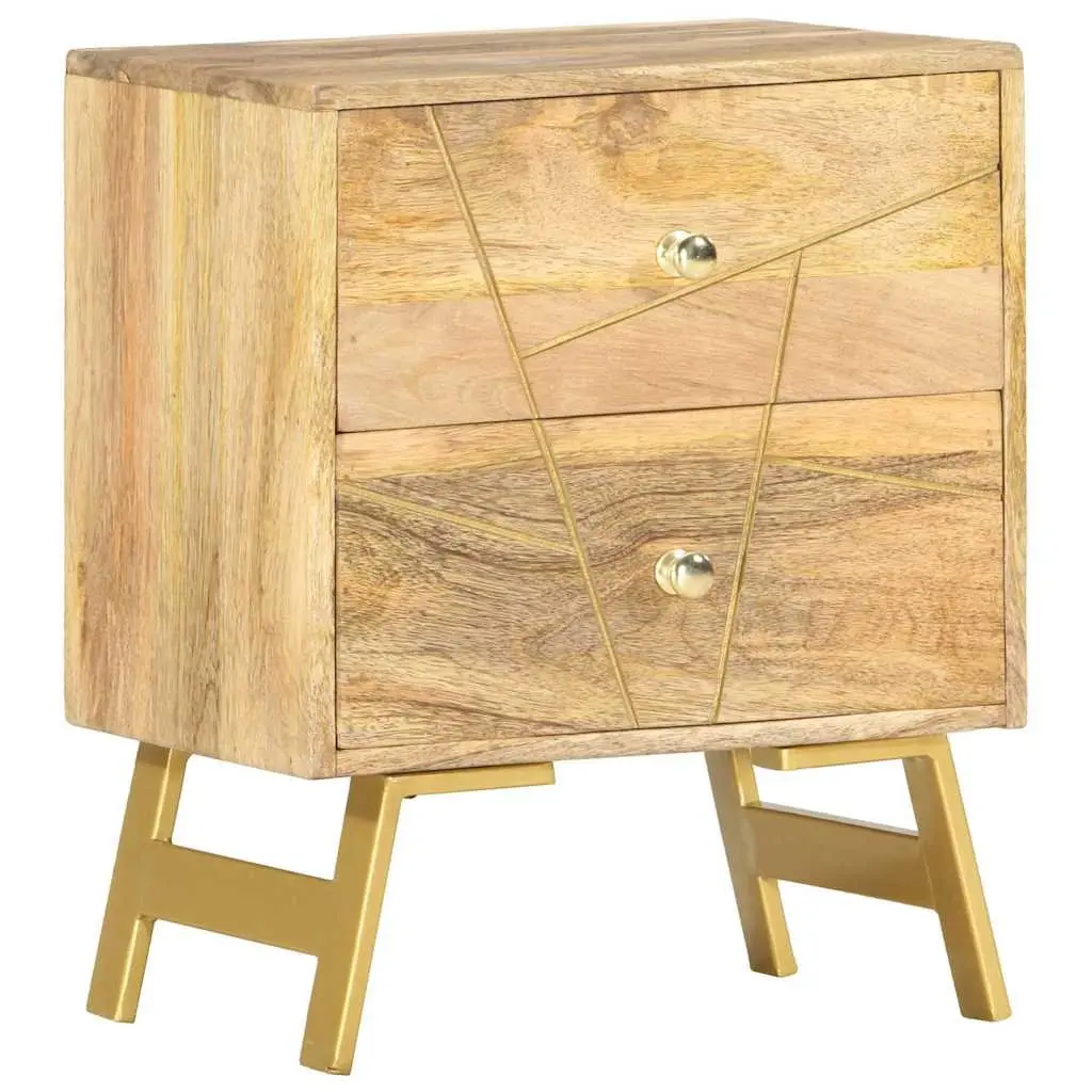 Bedside Cabinet 40x30x50 cm Solid Mango Wood Nightstand with 2 Drawers Storage