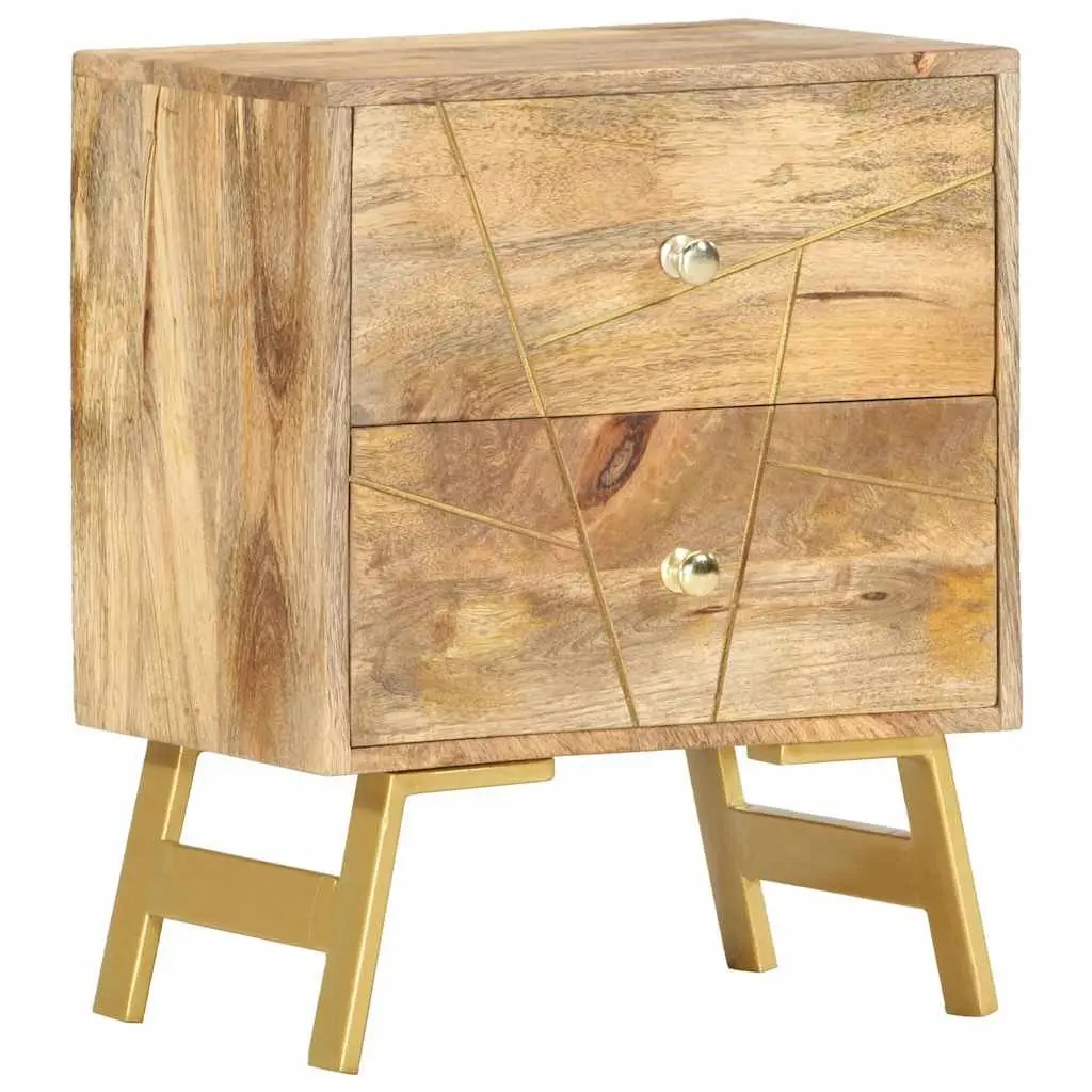 Bedside Cabinet 40x30x50 cm Solid Mango Wood Nightstand with 2 Drawers Storage