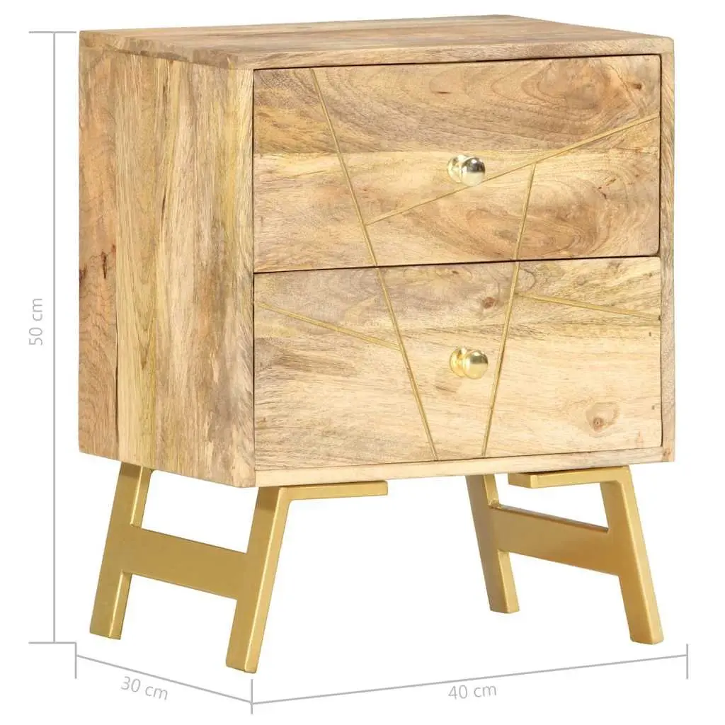 Bedside Cabinet 40x30x50 cm Solid Mango Wood Nightstand with 2 Drawers Storage