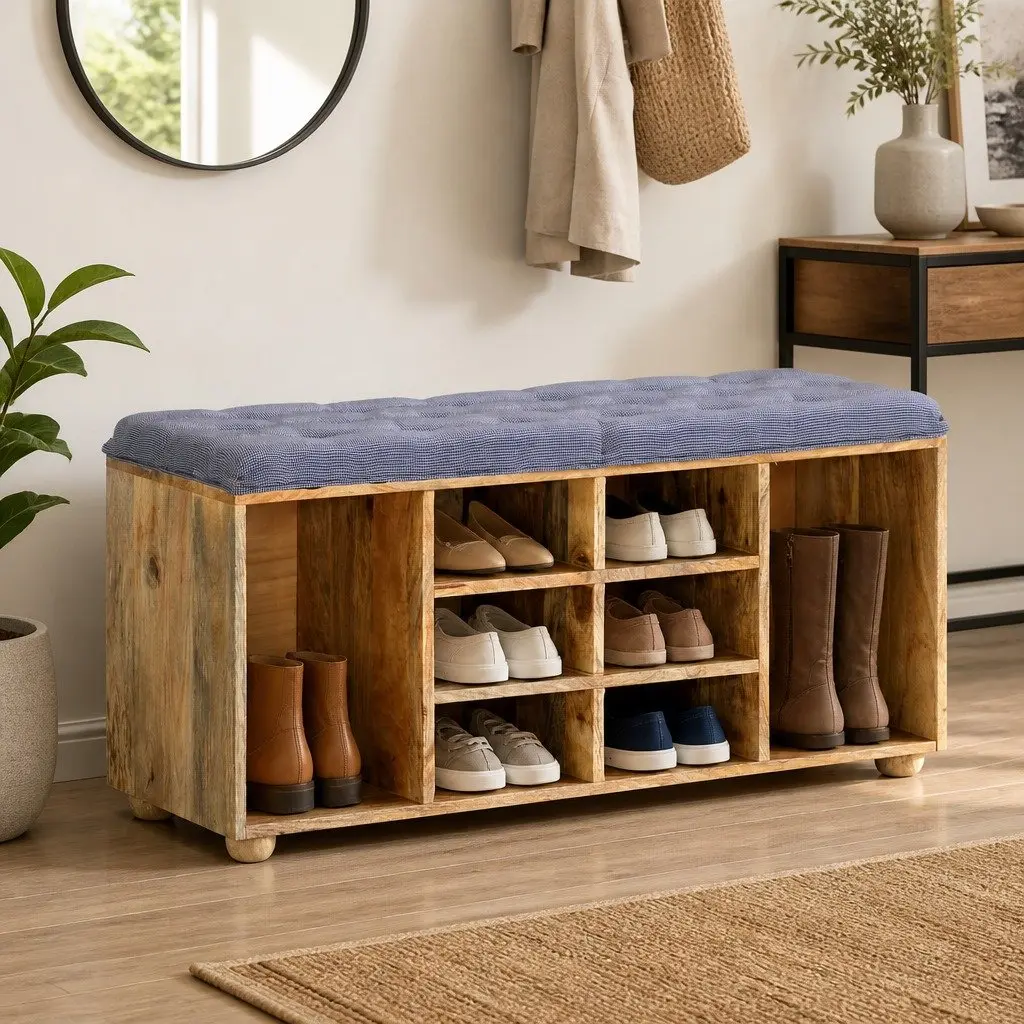 Storage Bench Entryway Organised 100 x 35 x 47 cm Brown