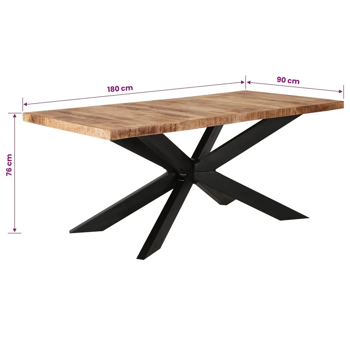 Dining Table 180x90x76cm in Rough Mango Wood