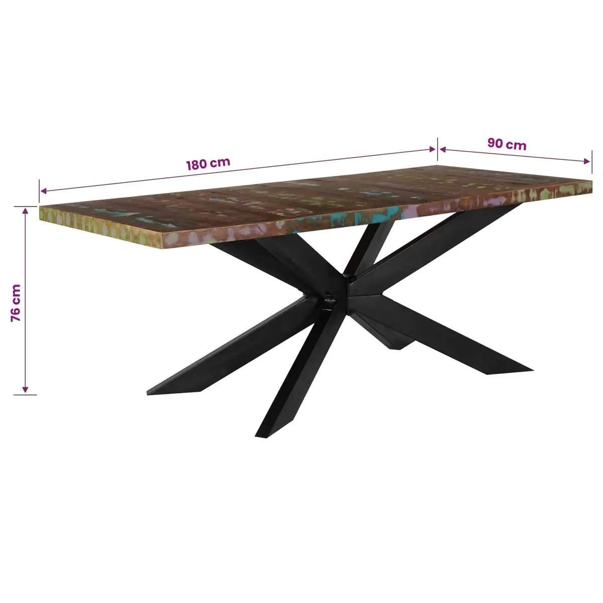 Dining Table 180x90x76 cm Solid Reclaimed Wood Industrial Design Kitchen