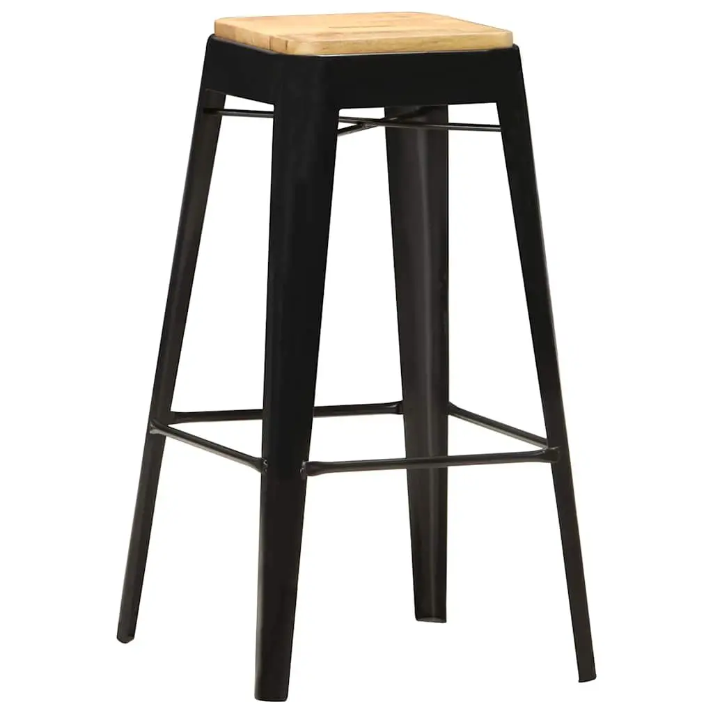 Bar Stools Set 4 Pieces Kitchen Dining Chair Solid Mango Wood Black Steel