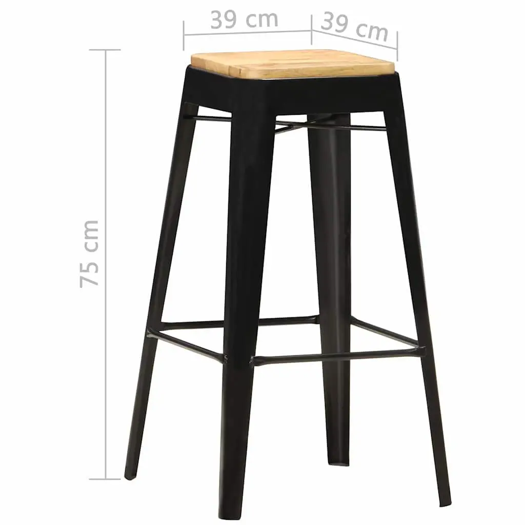 Bar Stools Set 4 Pieces Kitchen Dining Chair Solid Mango Wood Black Steel