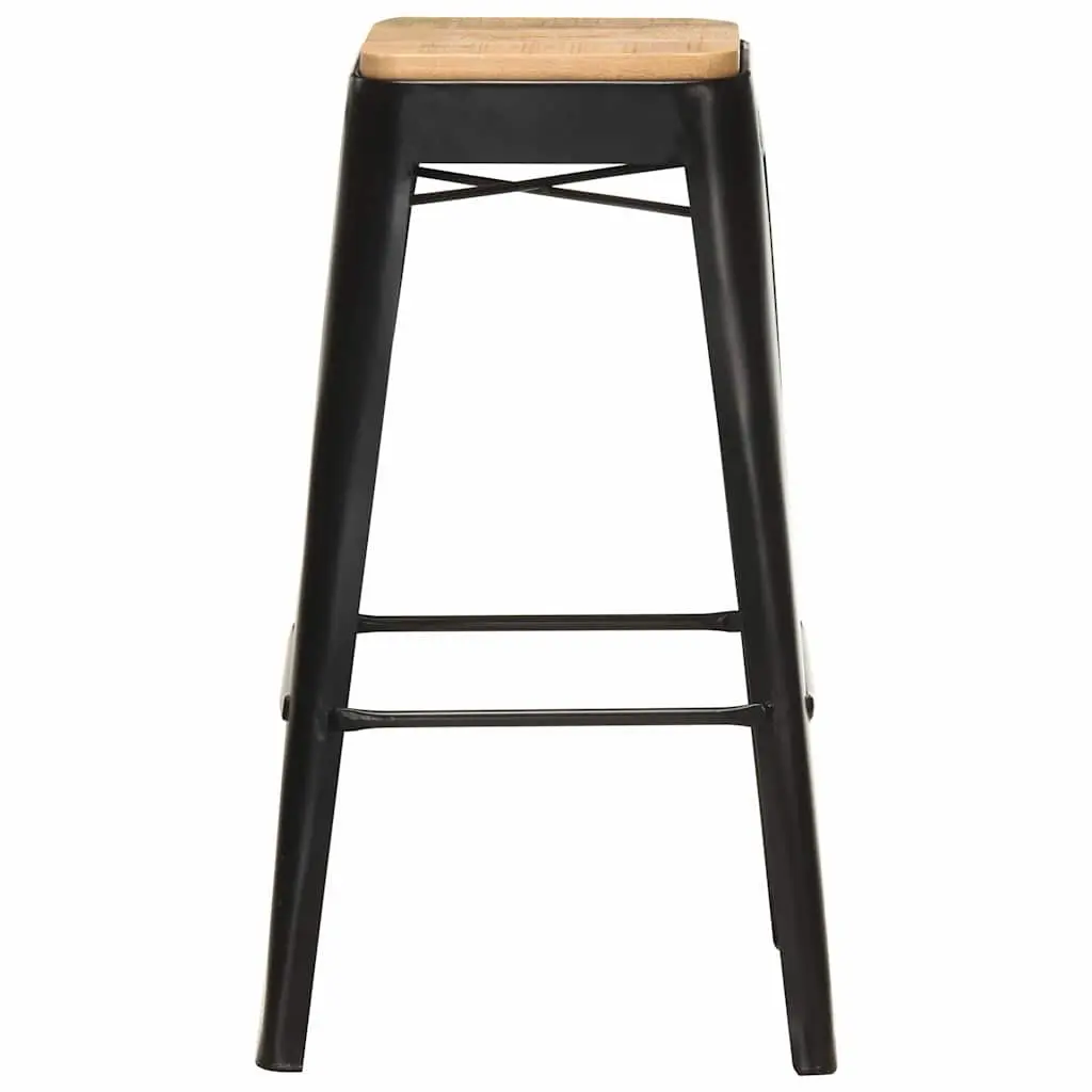 Bar Stools Set 4 Pieces Kitchen Dining Chair Solid Mango Wood Black Steel