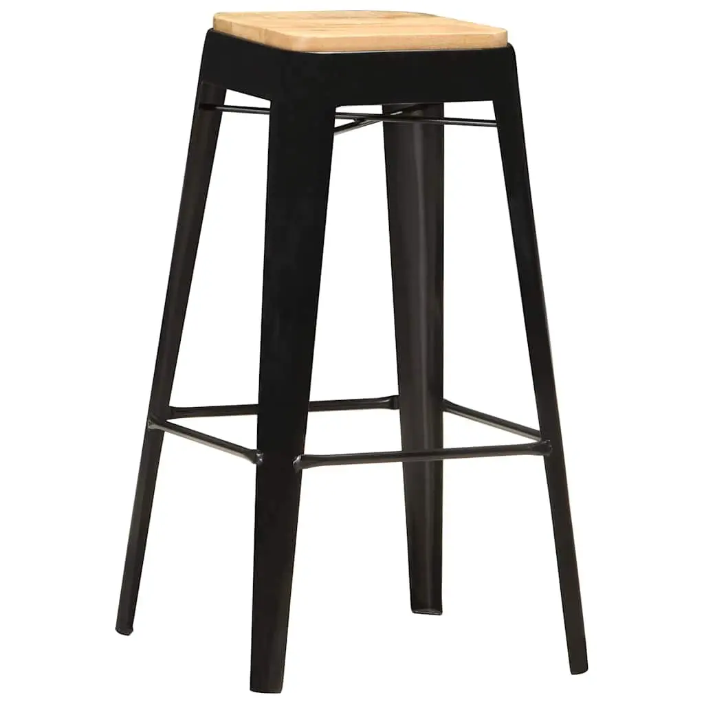 Bar Stools Set 4 Pieces Kitchen Dining Chair Solid Mango Wood Black Steel