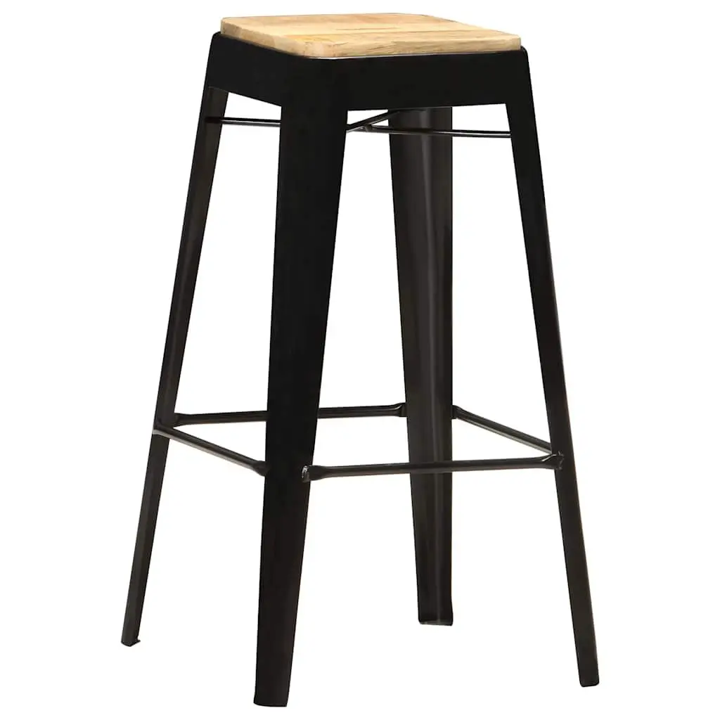 Bar Stools Set 4 Pieces Kitchen Dining Chair Solid Mango Wood Black Steel