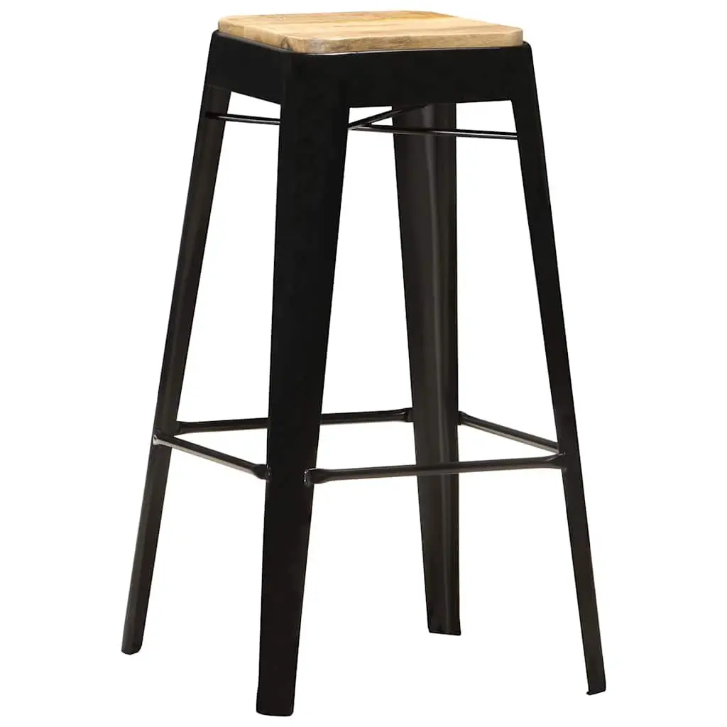 Bar Stools Set 4 Pieces Kitchen Dining Chair Solid Mango Wood Black Steel