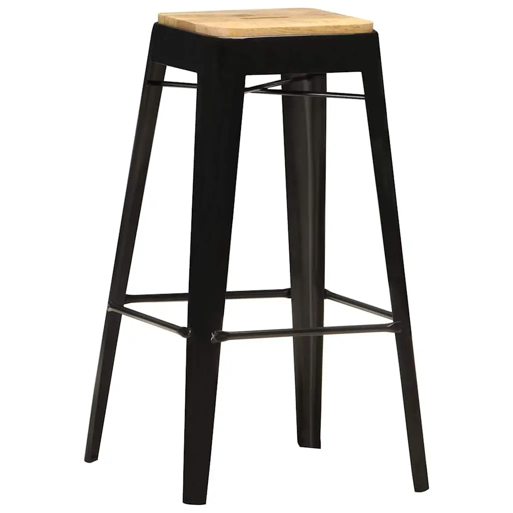 Bar Stools Set 4 Pieces Kitchen Dining Chair Solid Mango Wood Black Steel