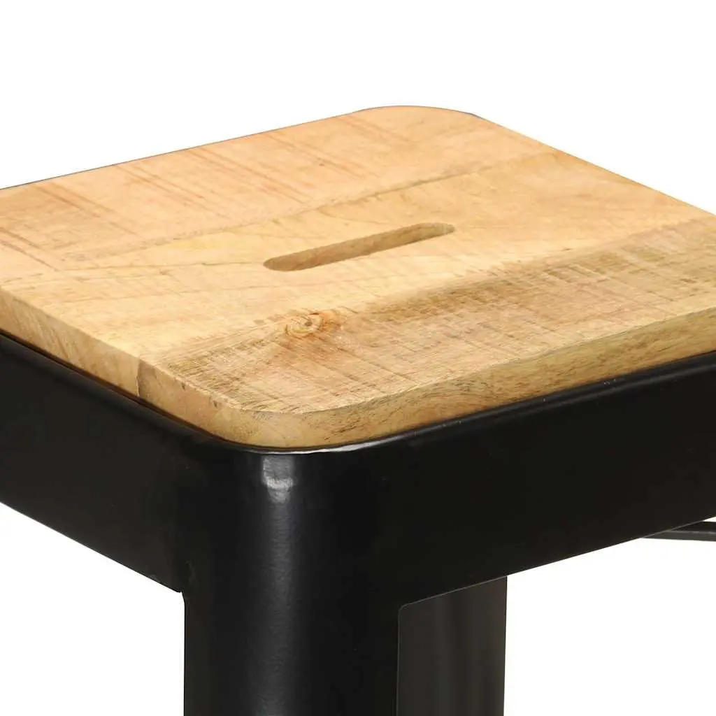Bar Stools Set 4 Pieces Kitchen Dining Chair Solid Mango Wood Black Steel