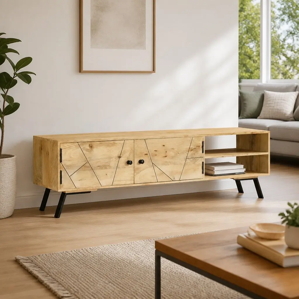 TV Cabinet Solid Mango Wood Living Room Storage Unit 140x30x40 cm Brown
