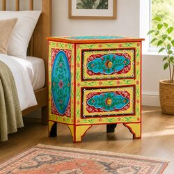 Reliable Hand-Painted Bedside Cabinet in Multicolour