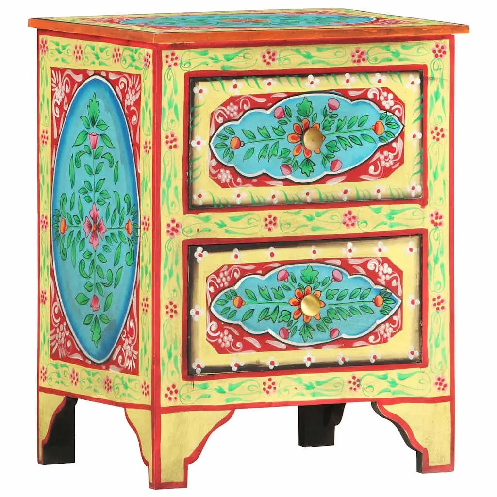 Hand-Painted Bedside Cabinet in Multicolour