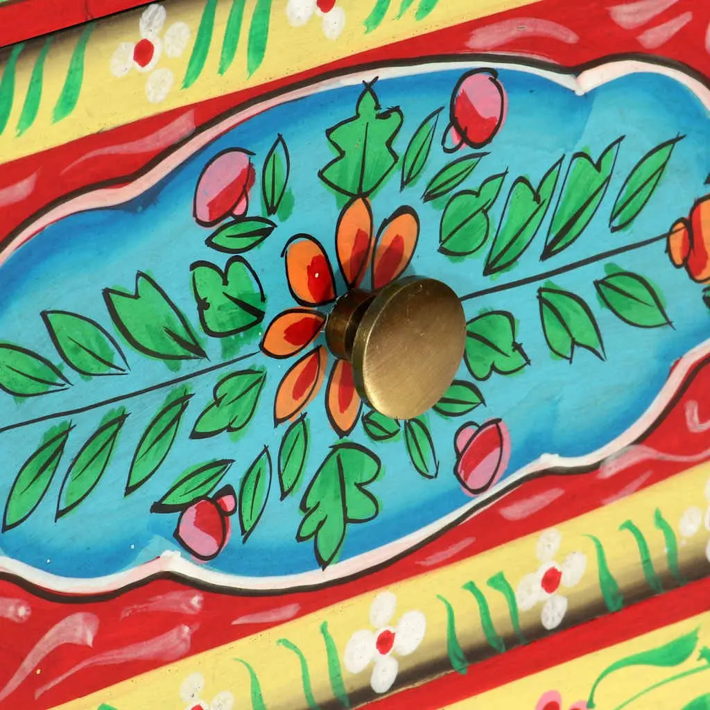 Hand-Painted Bedside Cabinet in Multicolour