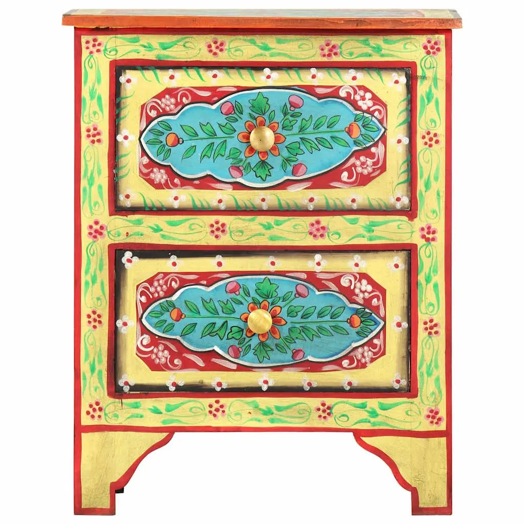 Hand-Painted Bedside Cabinet in Multicolour