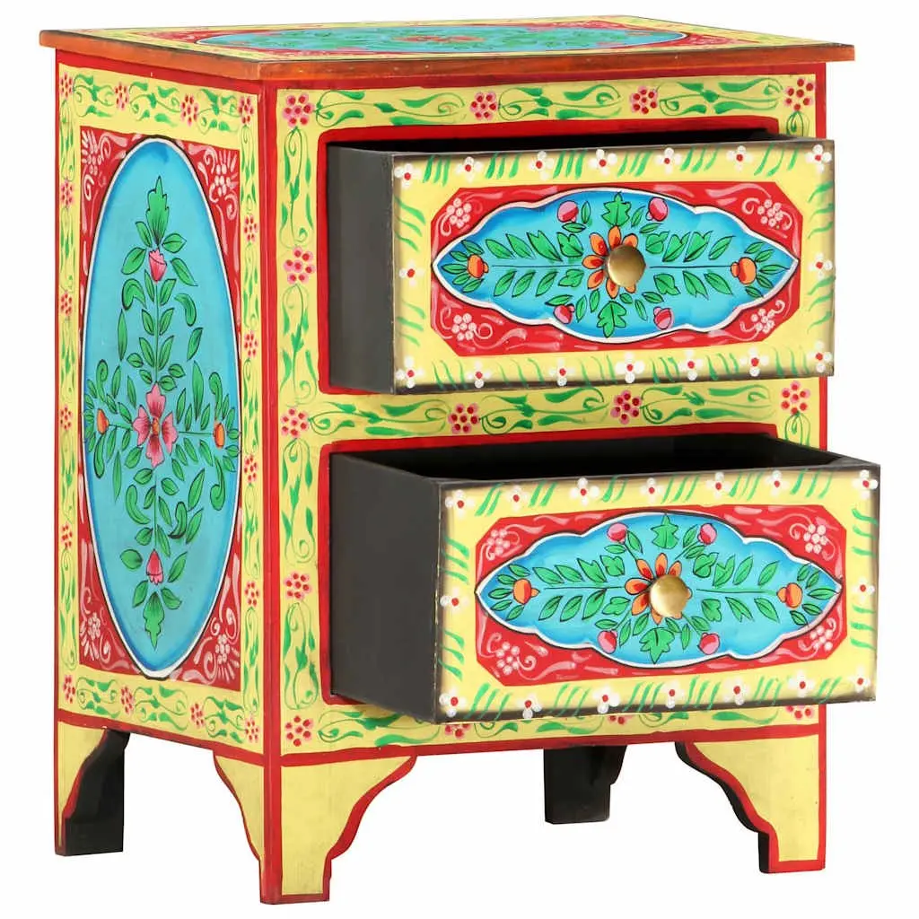 Hand-Painted Bedside Cabinet in Multicolour