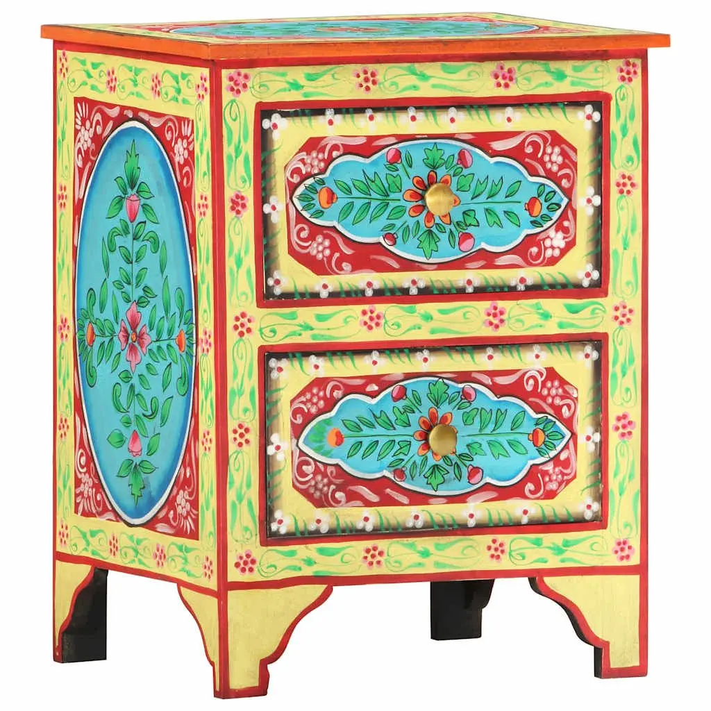 Hand-Painted Bedside Cabinet in Multicolour