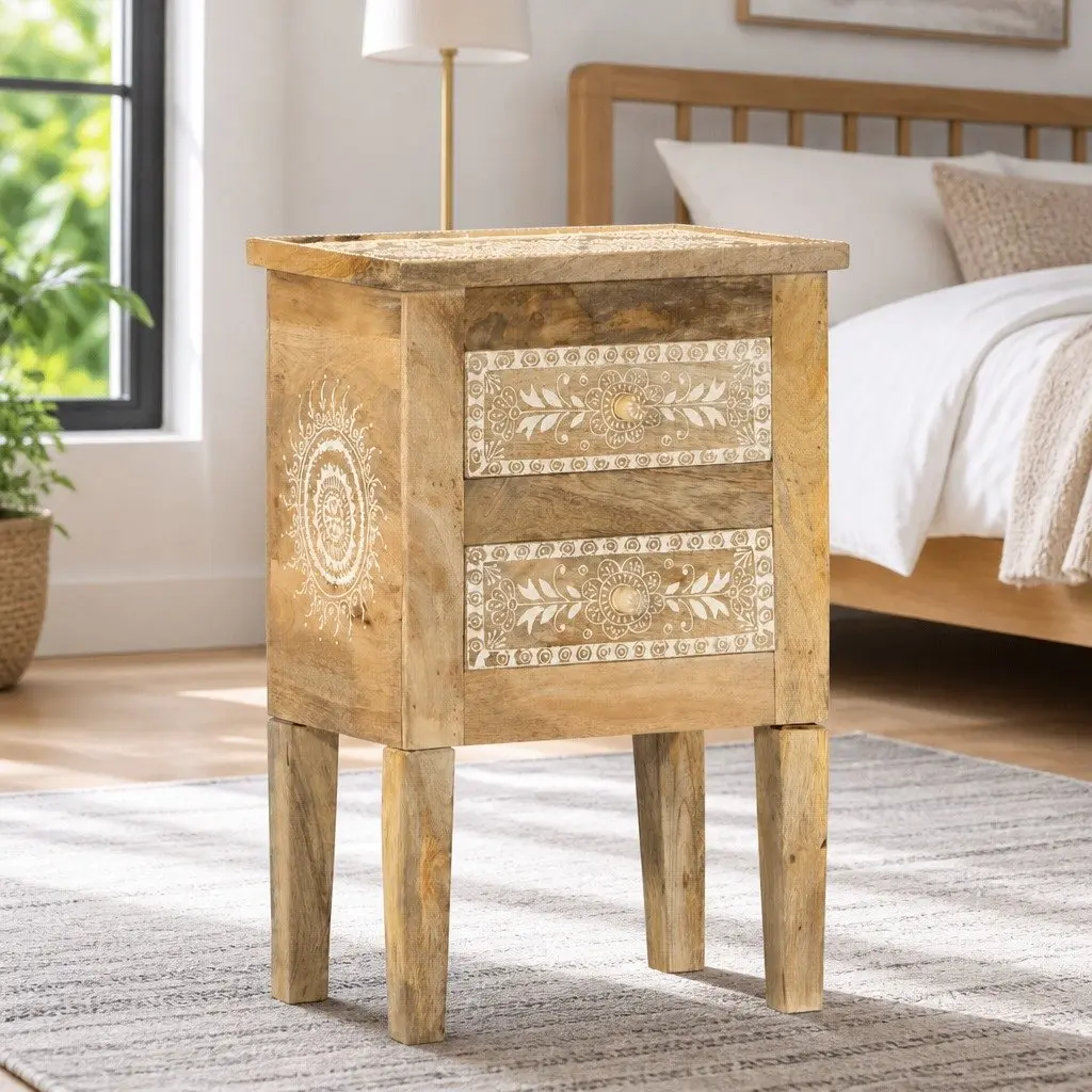 Bedside Cabinet Vintage Style Hand Painted Solid Mango Wood 40x30x60cm Brown