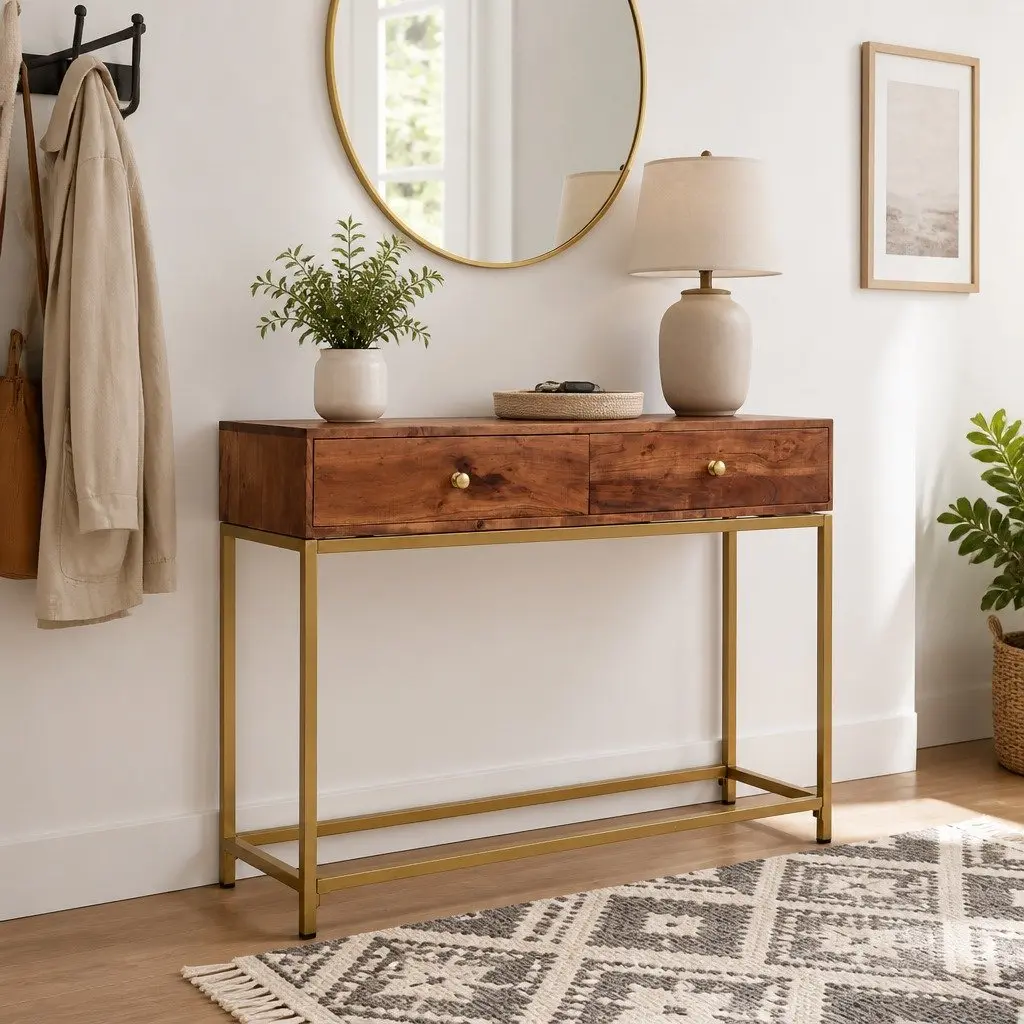 Wooden Console Table Sideboard Storage 100x35x76 cm Brown