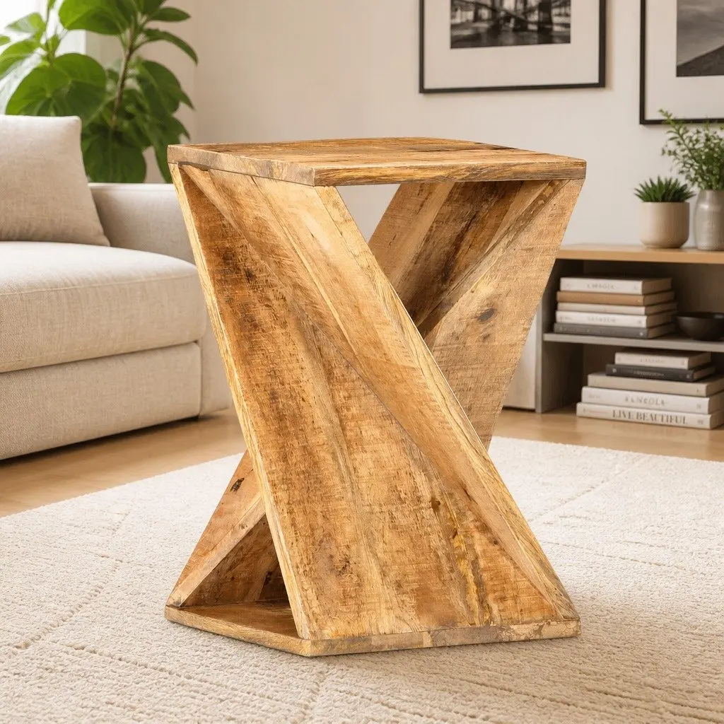 Solid Wood Mango Side Table Accent End Table Nightstand Stool 35x35x55 cm Brown