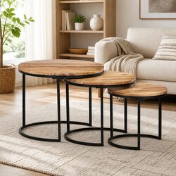 Nesting Tables 3 pcs Solid Wood Acacia Brown Side Coffee Table Set