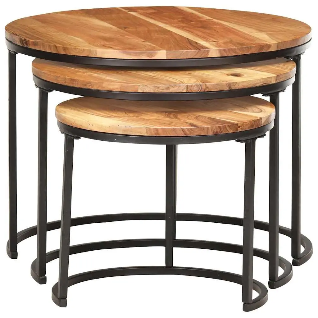 Nesting Tables Solid Wood Acacia Brown Side Coffee Table Set 3 Piece