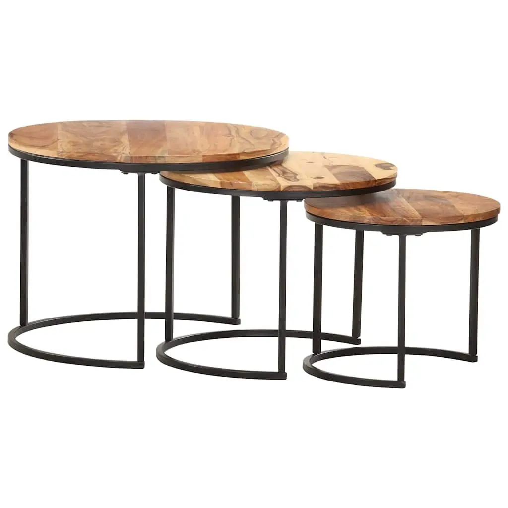 Nesting Tables Solid Wood Acacia Brown Side Coffee Table Set 3 Piece