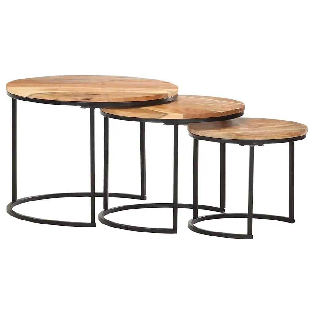 Nesting Tables Solid Wood Acacia Brown Side Coffee Table Set 3 Piece