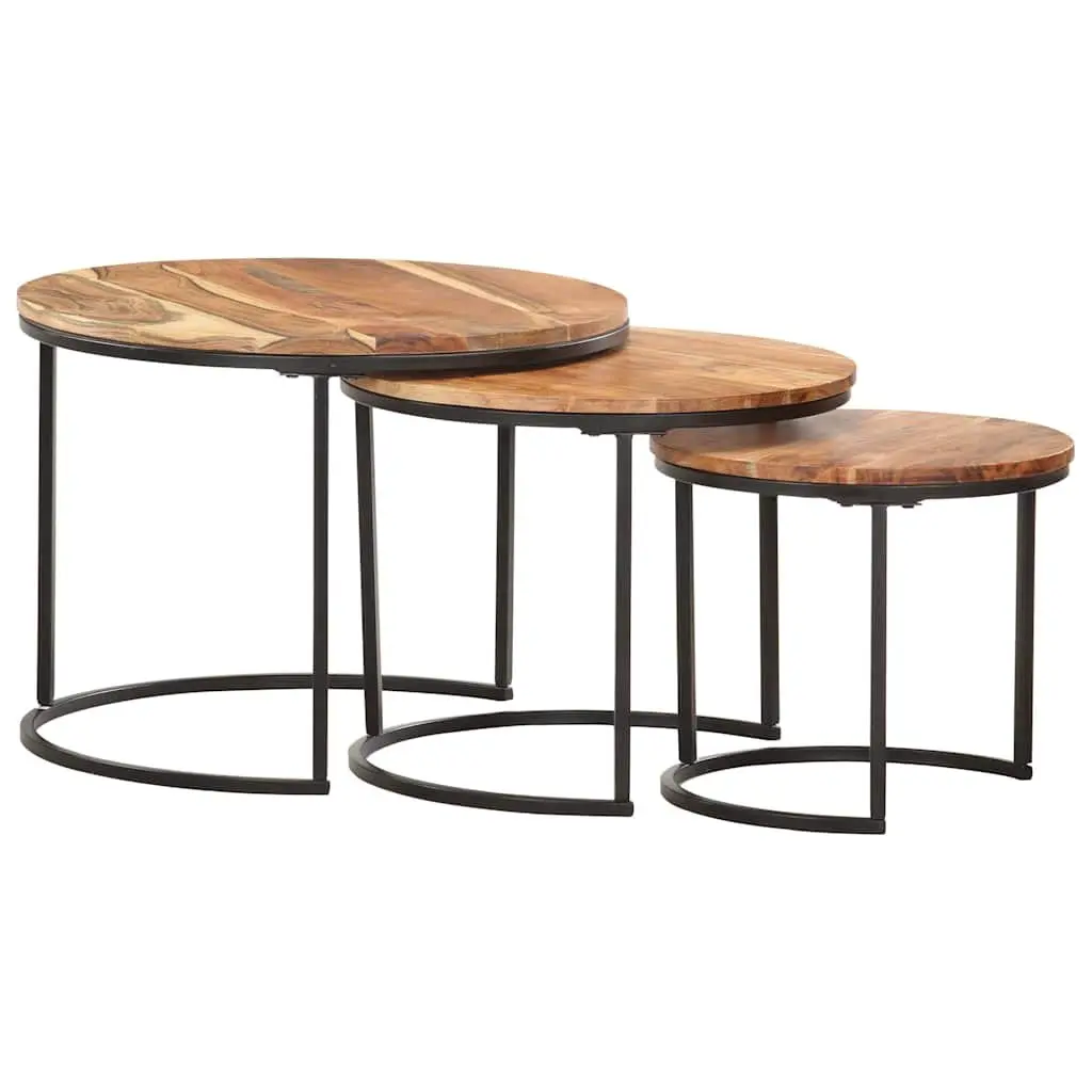 Nesting Tables Solid Wood Acacia Brown Side Coffee Table Set 3 Piece