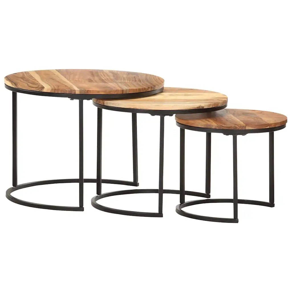 Nesting Tables Solid Wood Acacia Brown Side Coffee Table Set 3 Piece