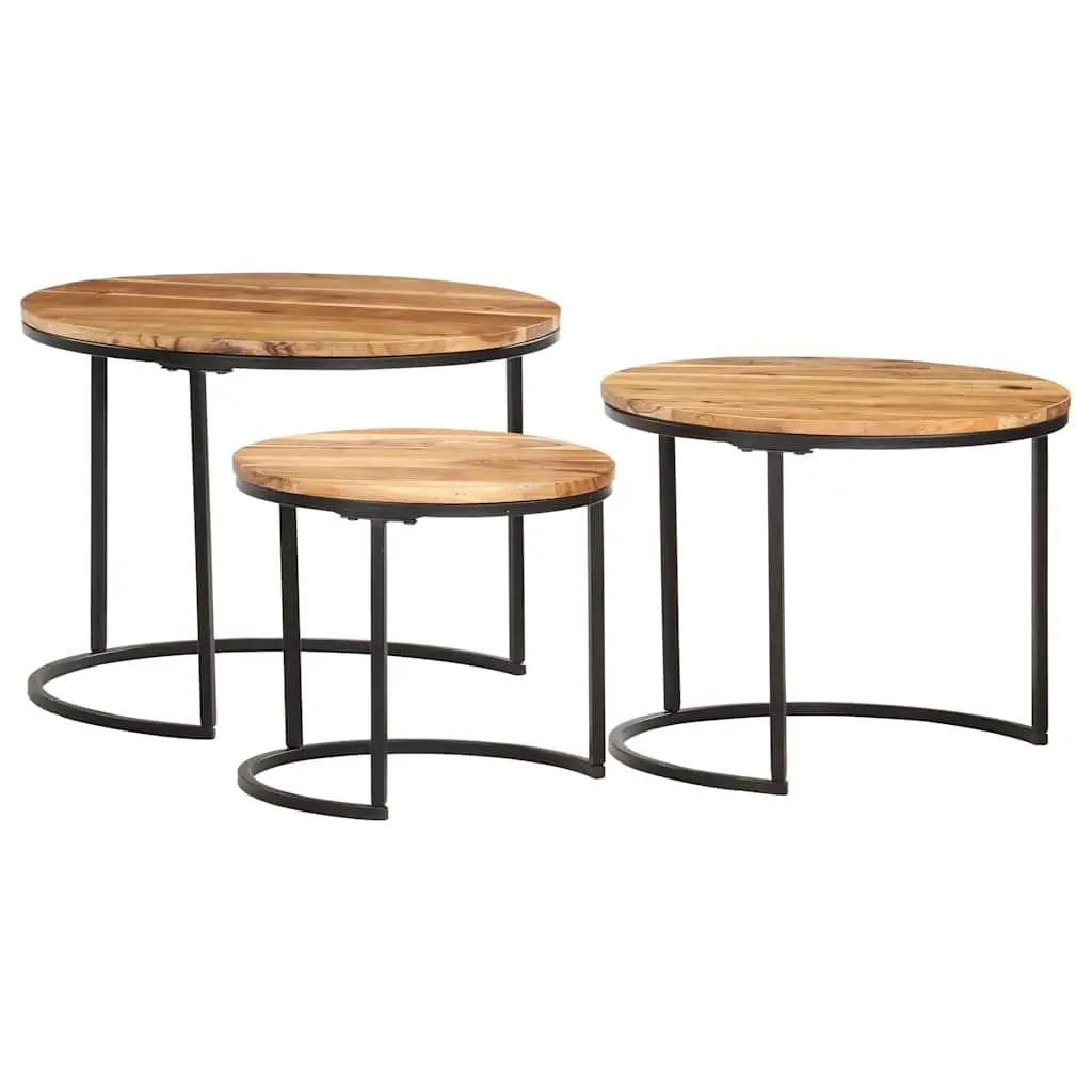 Nesting Tables Solid Wood Acacia Brown Side Coffee Table Set 3 Piece