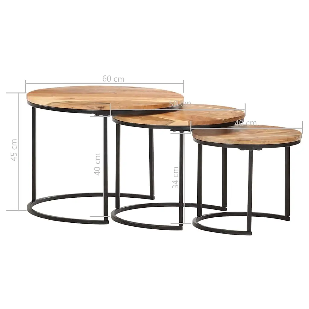 Nesting Tables Solid Wood Acacia Brown Side Coffee Table Set 3 Piece