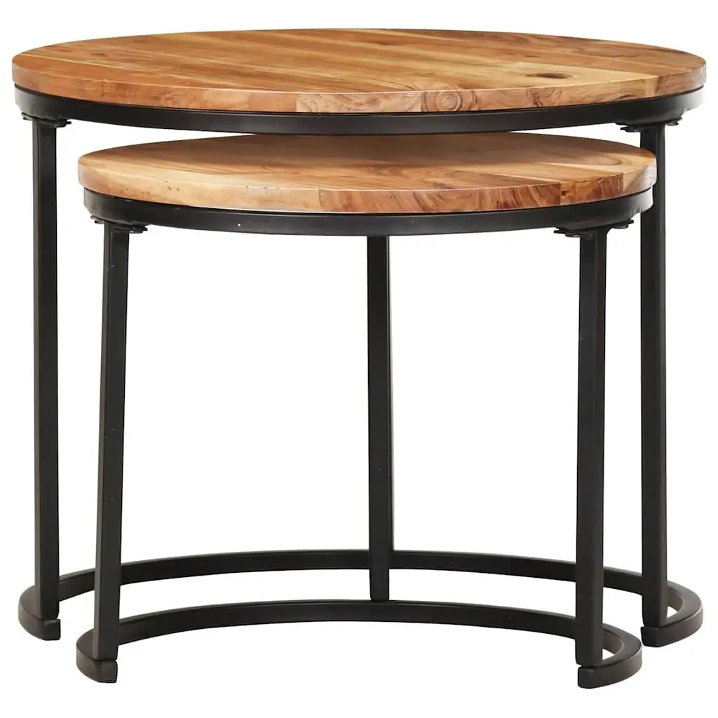 Nesting Tables 2 pcs Solid Wood Acacia Brown Coffee Side Tables Living Room