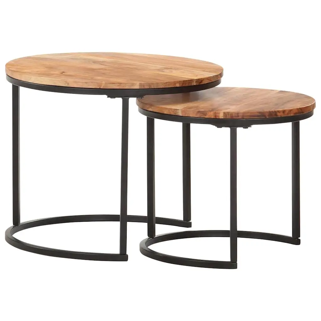 Nesting Tables 2 pcs Solid Wood Acacia Brown Coffee Side Tables Living Room